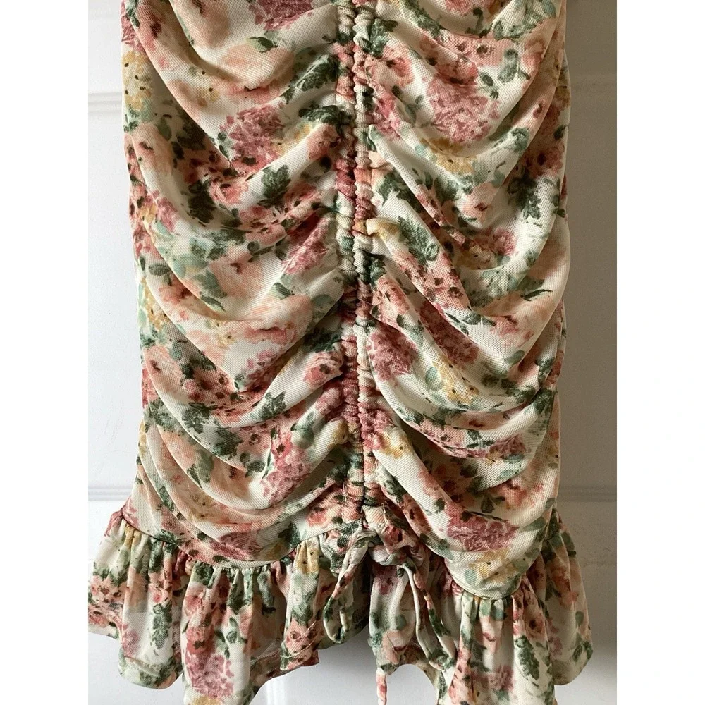 Coquette Y2K Cottagecore XS Floral sweetheart Babydoll Ruched Bodycon Dress - Picture 6 of 9